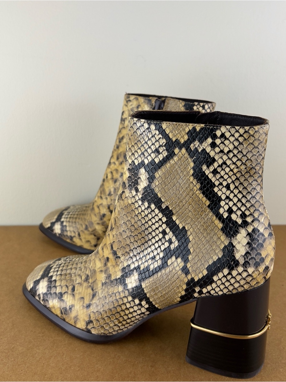 NEW TORY BURCH SNAKE-EMBOSSED LEATHER BOOTIES - Picture 6 of 11